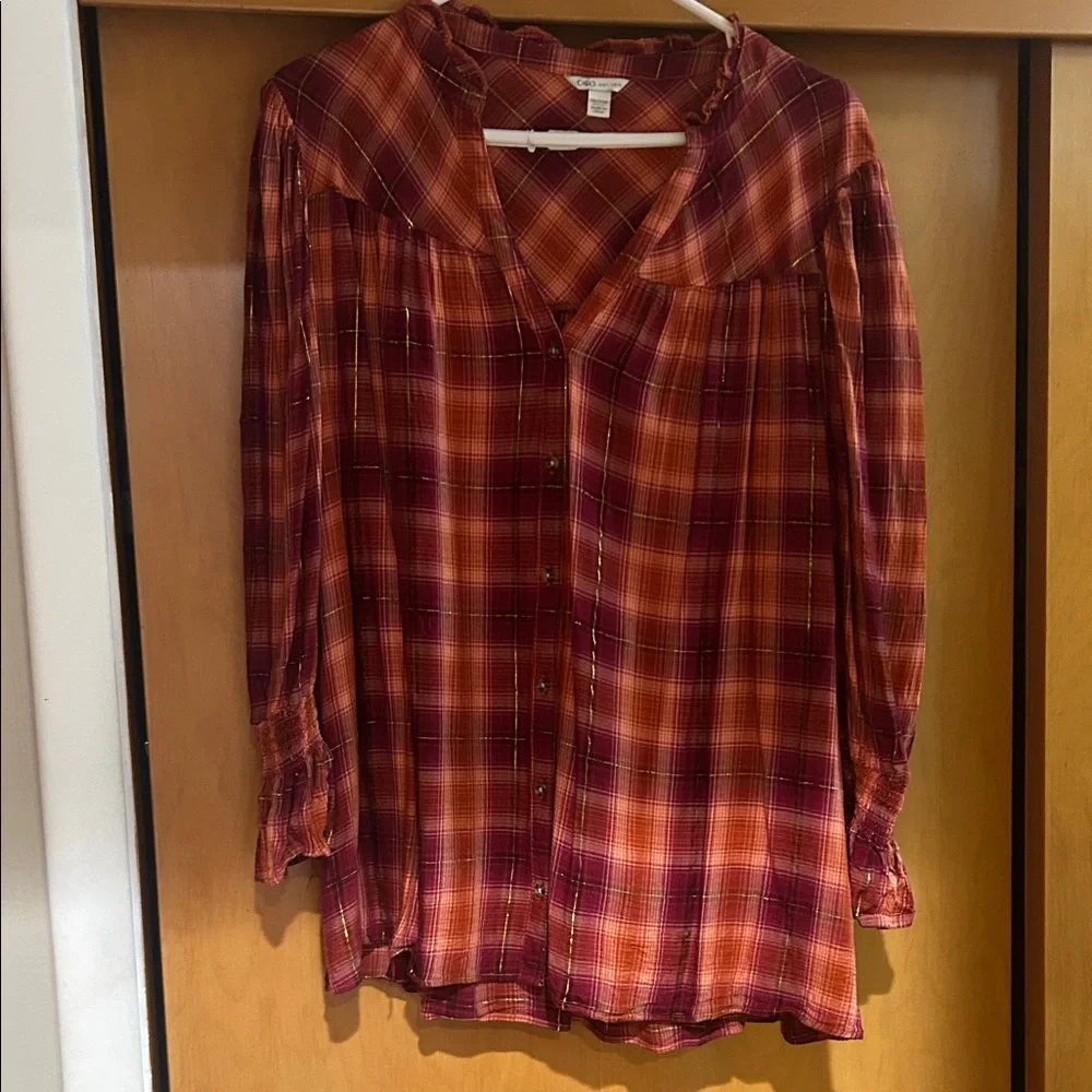 Cato Rust Plaid Button-Down Blouse - Picture 2 of 6